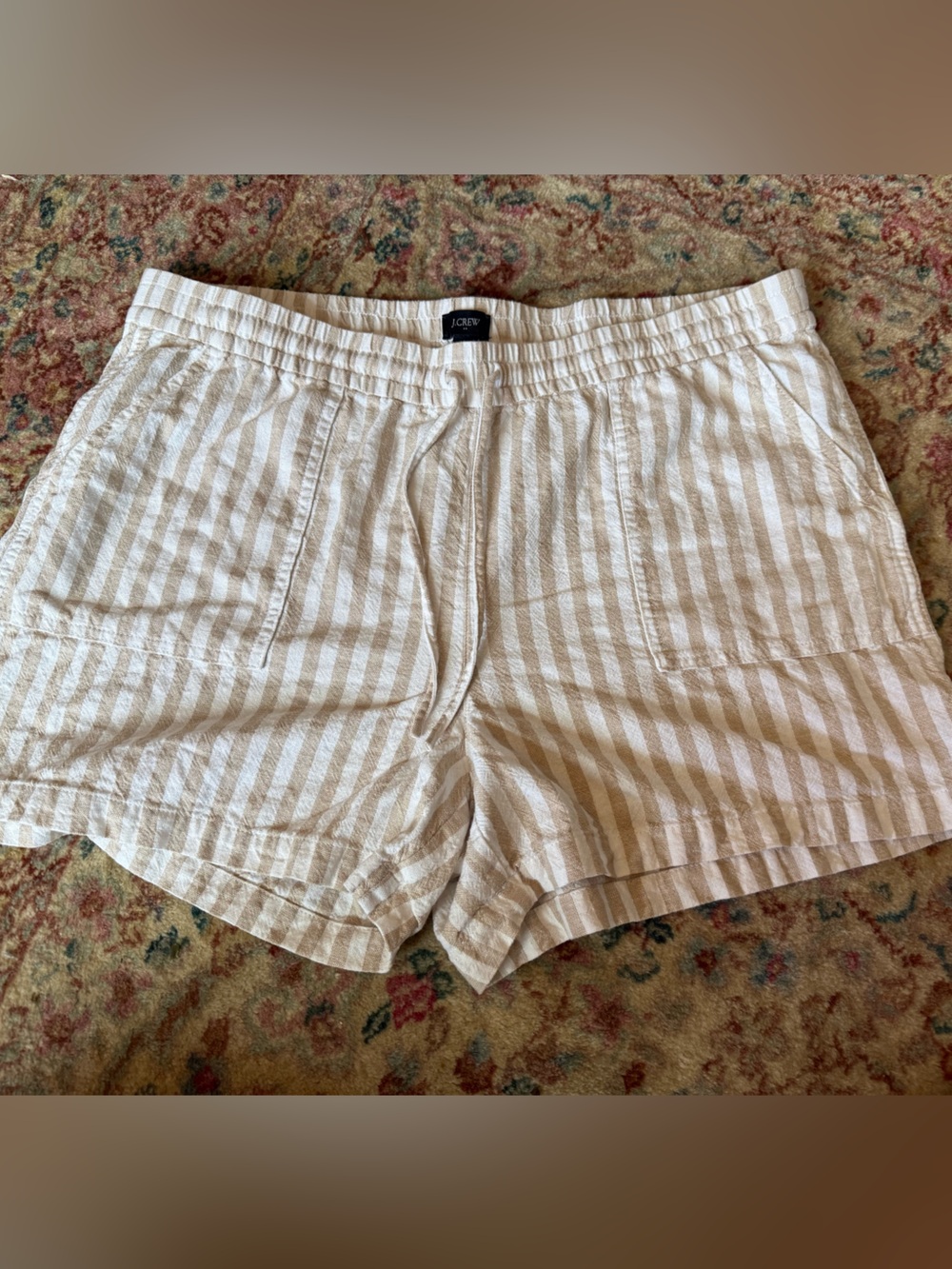 J. Crew Cream and Tan Striped Linen-Blend Drawstring Shorts